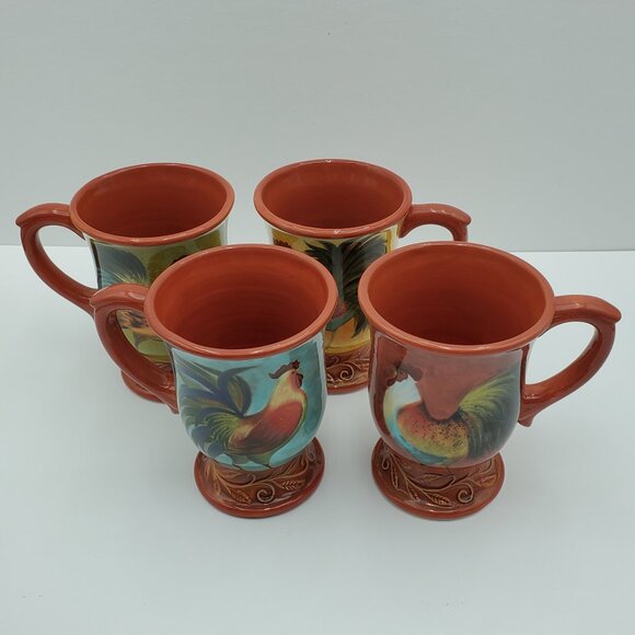 Cracker Barrel Break of Dawn Rooster Mugs Susan Winget Footed Pedestal Mugs - Picture 2 of 8